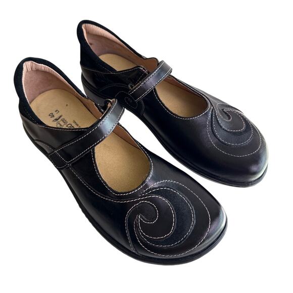 Naot Sea Mary Jane Casual Shoes Women's EU40 9-9.5 Black Leather Suede Swirl - Picture 6 of 9
